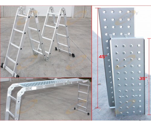 15.5 Ft Multi Purpose Aluminum Folding Step Platform Scaffold Ladder 330LB 15.5'